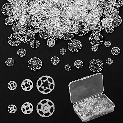 Dilunave Plastic Snaps for Sewing, 150 Sets 3 Sizes Fasteners Buttons Invisible Sewing Snap Buttons Round Clear Press Transparent with Storage Box for DIY Craft(7.5mm 10mm 15mm) - Image 1