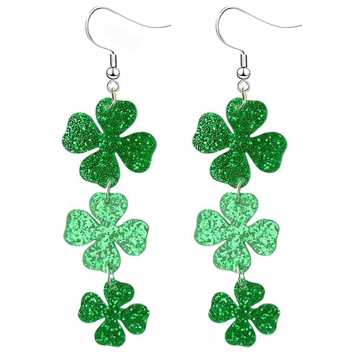 AIZIXIN St. Patrick's Day Green Shamrocks Clover Lucky Grass Earrings for Women,Good Luck Dangling Earrings,Irish St. Patrick's Day Decorations Accessories. - Image 1