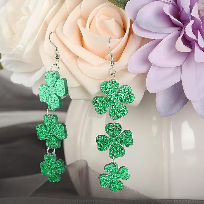 AIZIXIN St. Patrick's Day Green Shamrocks Clover Lucky Grass Earrings for Women,Good Luck Dangling Earrings,Irish St. Patrick's Day Decorations Accessories. - Image 4