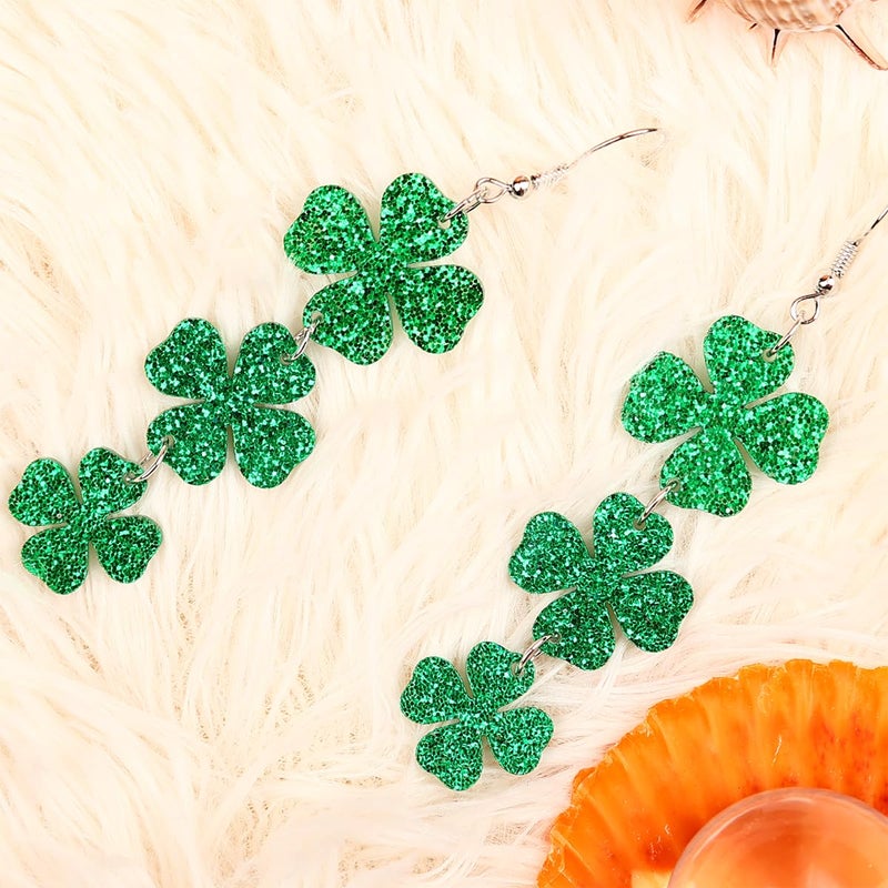 AIZIXIN St. Patrick's Day Green Shamrocks Clover Lucky Grass Earrings for Women,Good Luck Dangling Earrings,Irish St. Patrick's Day Decorations Accessories. - Image 3