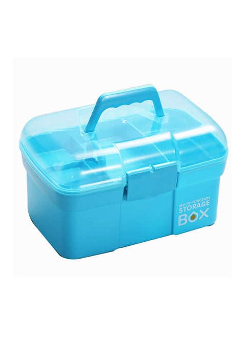 11inches Clear Plastic Craft Organiser, Sewing Box Organiser with Removable Tray, Organiser with Handle, Light Blue