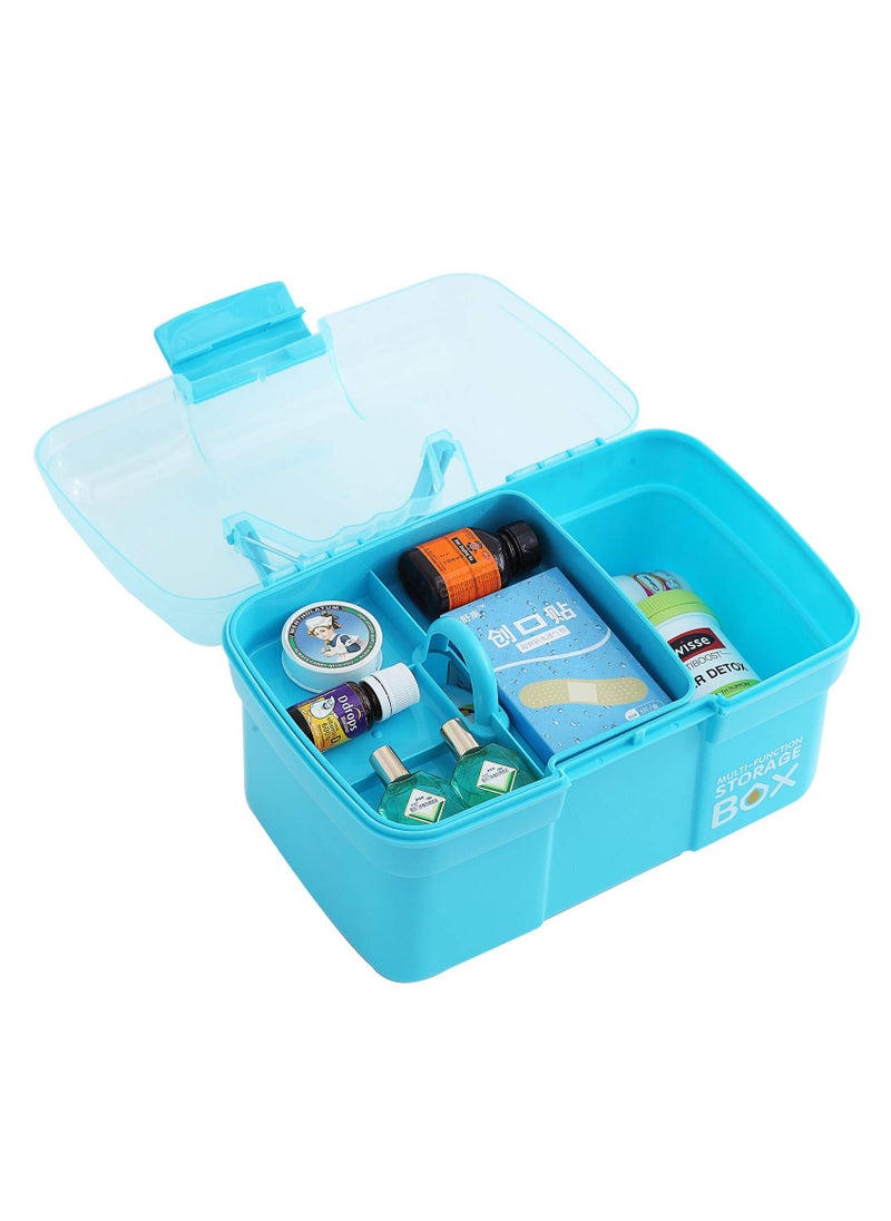 11inches Clear Plastic Craft Organiser, Sewing Box Organiser with Removable Tray, Organiser with Handle, Light Blue