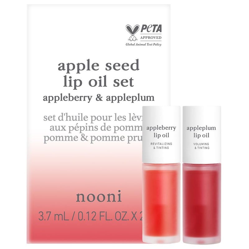NOONI Korean Hydrating Lip Oil Set  Appleberry  Appleplum  LongLasting Moisturizing Plumping Revitalizing for Dry Lips Waterproof No Peel Off 012 FL Oz x 2ea - Image 1