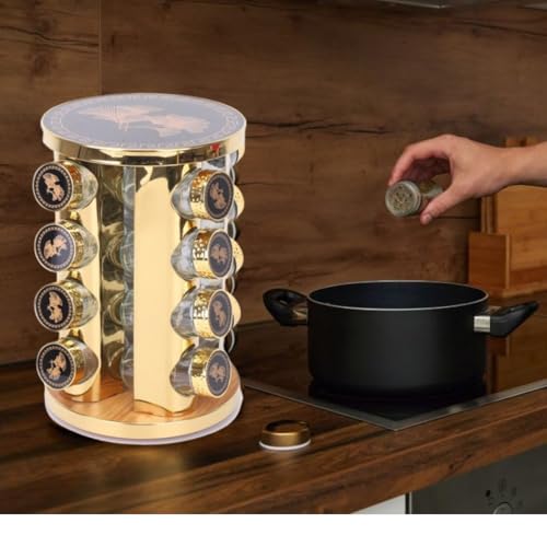 FEELING MALL Revolving Spice Tower | Countertop Round Spice Rack | Spice Jars | Seasoning Storage Organization | Stainless Steel Standing Shelf (16-G) - Image 5