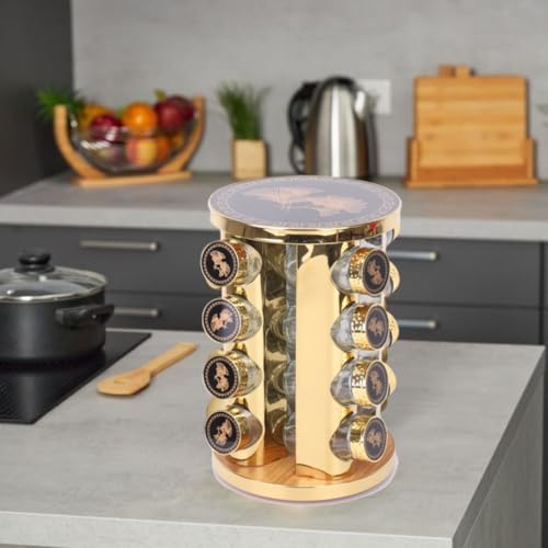 FEELING MALL Revolving Spice Tower | Countertop Round Spice Rack | Spice Jars | Seasoning Storage Organization | Stainless Steel Standing Shelf (16-G) - Image 4