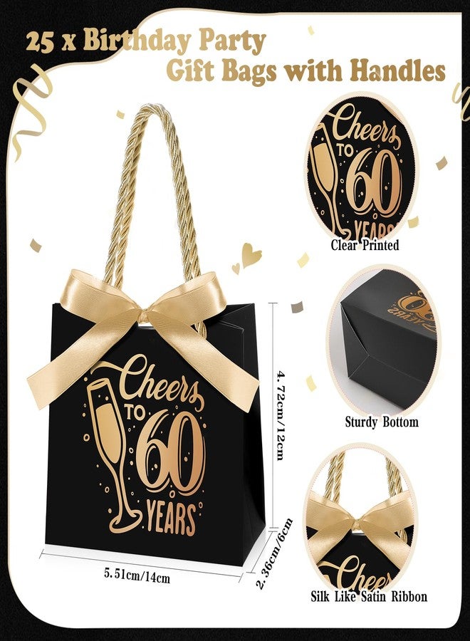 Clysee 25 Pcs Birthday Gift Bags with Handles Black and Gold Treat Bags Bulk Gift Wrapping Bags for Birthday Party Favors Anniversary Wedding Supplies Decoration(Cheers to 60) - Image 2