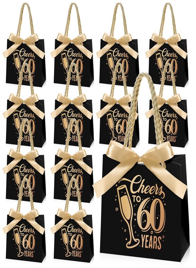 Clysee 25 Pcs Birthday Gift Bags with Handles Black and Gold Treat Bags Bulk Gift Wrapping Bags for Birthday Party Favors Anniversary Wedding Supplies Decoration(Cheers to 60) - Image 1