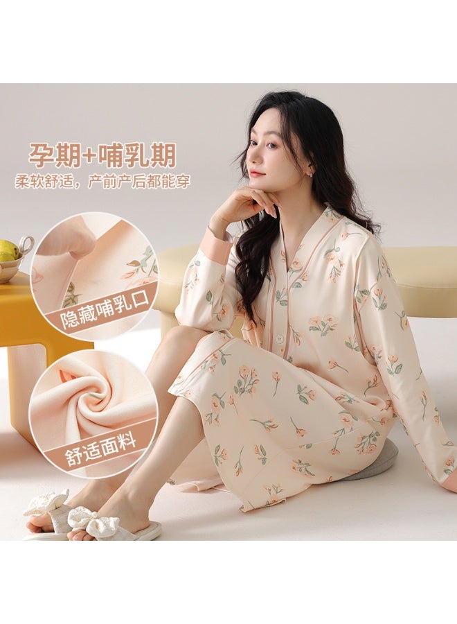 Big Size Long sleeve Maternity Dress Breastfeeding Nightgown Clothes For Pregnant Woman Nursing Dresses with Chest Pads - Image 1