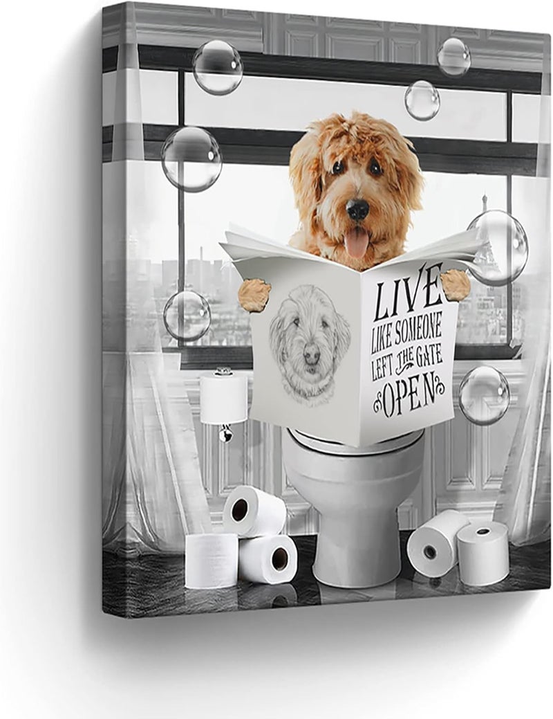 Kateflower Funny Dog Sitting in Toilet Wall Art - Image 1