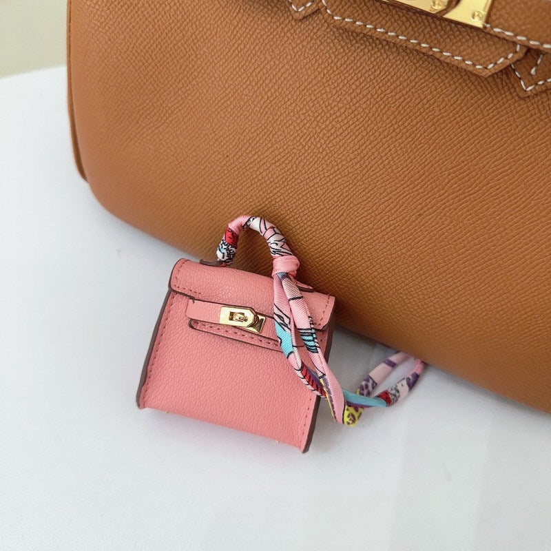 H Home mini Kelly bag pendant cute mini platinum bag pendant headphone bag ladies car keychain wholesale Pink 