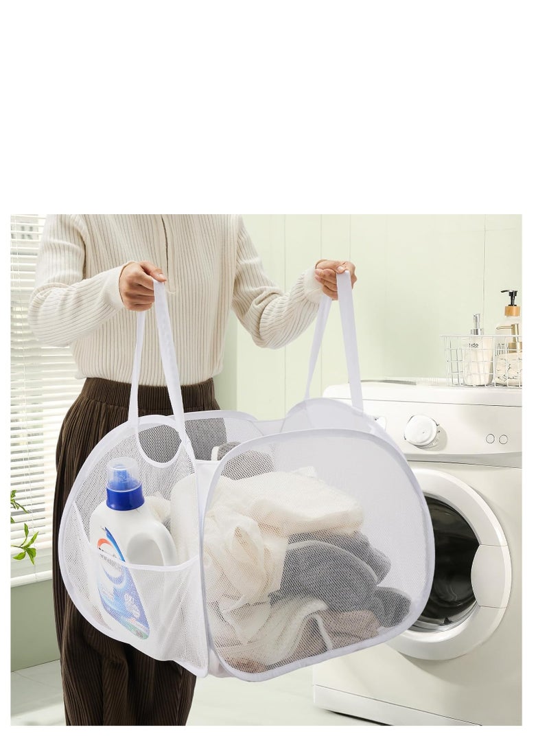 TYCOM سلة غسيل شبكية قابلة للطي 90 لتر حلاً للتخزين سلة مدمجة حقيبة شبكية سلة غسيل قابلة للطي سلة غسيل بيضاء مربعة. - Image 2