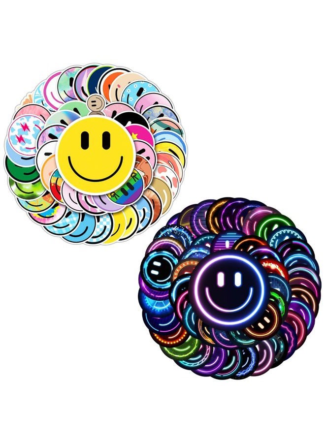 Wercokt 50PCS Smiling Stickers, 50PCS Neon Stickers, Cute Water Bottle Sticker for Kids, for Teaching Rewards, Notebooks, Stationery, Luggage, Cartoon PVC Happy Sticker - Image 1