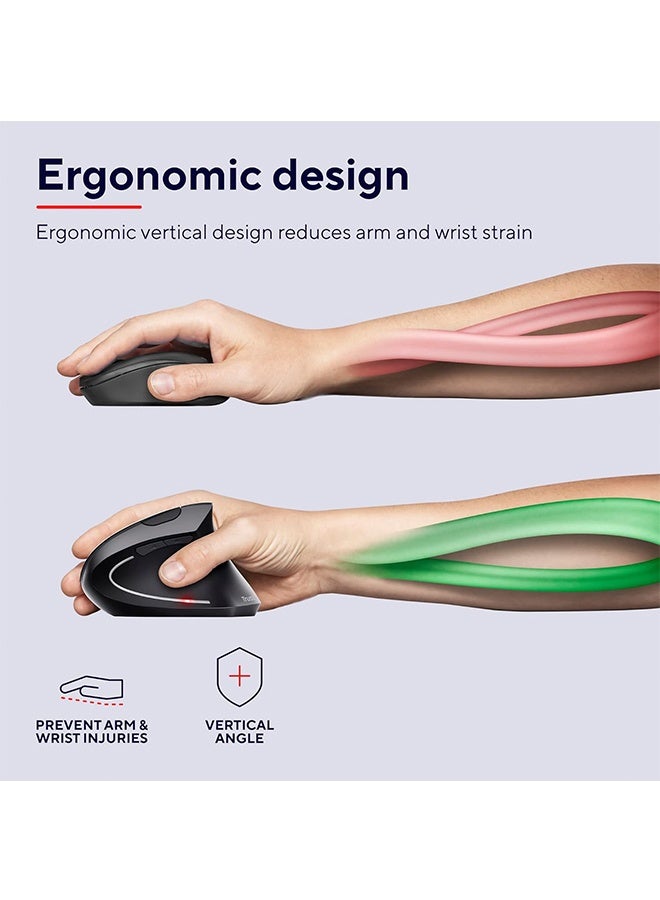 TodyJeyHo Wireless Ergonomic Mouse, Vertical Mouse with Storable USB Micro-receiver, 800-1600 DPI, 5 Buttons, Illuminated Mouse for Right Hand Users for PC, Laptop, Mac - Black - Image 2