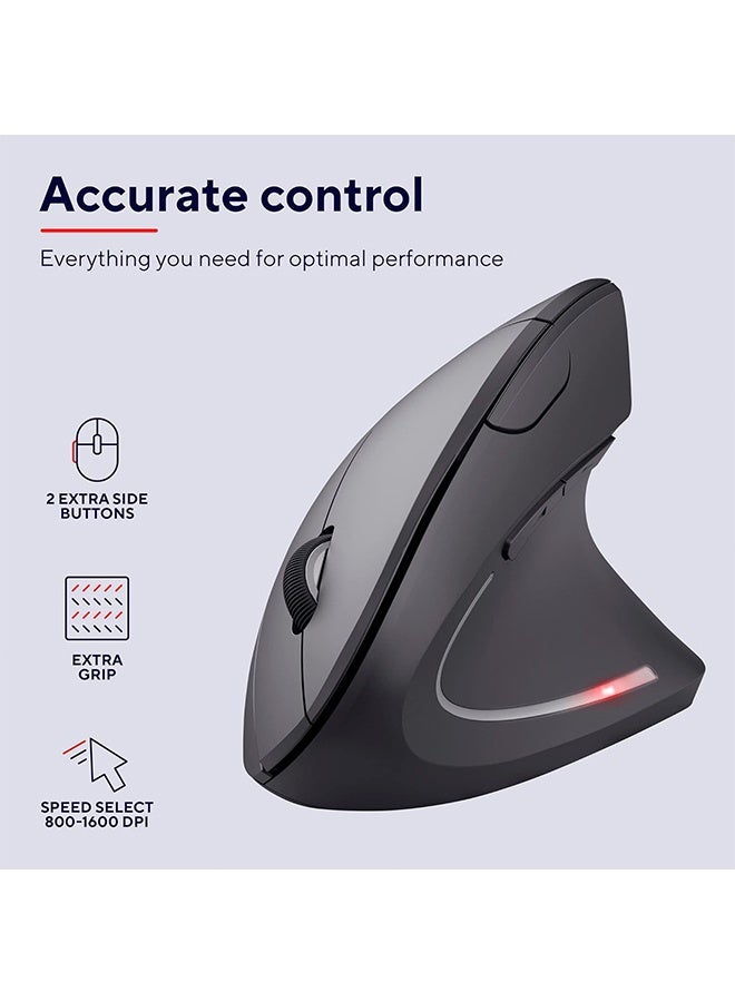 TodyJeyHo Wireless Ergonomic Mouse, Vertical Mouse with Storable USB Micro-receiver, 800-1600 DPI, 5 Buttons, Illuminated Mouse for Right Hand Users for PC, Laptop, Mac - Black - Image 4