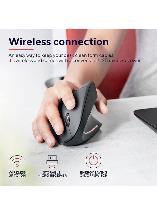 TodyJeyHo Wireless Ergonomic Mouse, Vertical Mouse with Storable USB Micro-receiver, 800-1600 DPI, 5 Buttons, Illuminated Mouse for Right Hand Users for PC, Laptop, Mac - Black - Image 3