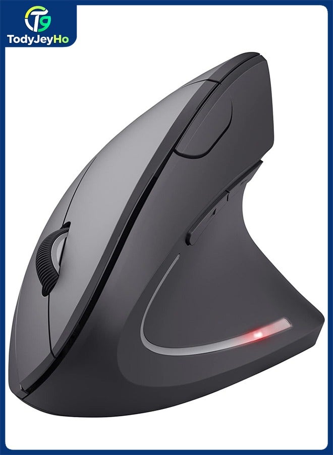 TodyJeyHo Wireless Ergonomic Mouse, Vertical Mouse with Storable USB Micro-receiver, 800-1600 DPI, 5 Buttons, Illuminated Mouse for Right Hand Users for PC, Laptop, Mac - Black - Image 1