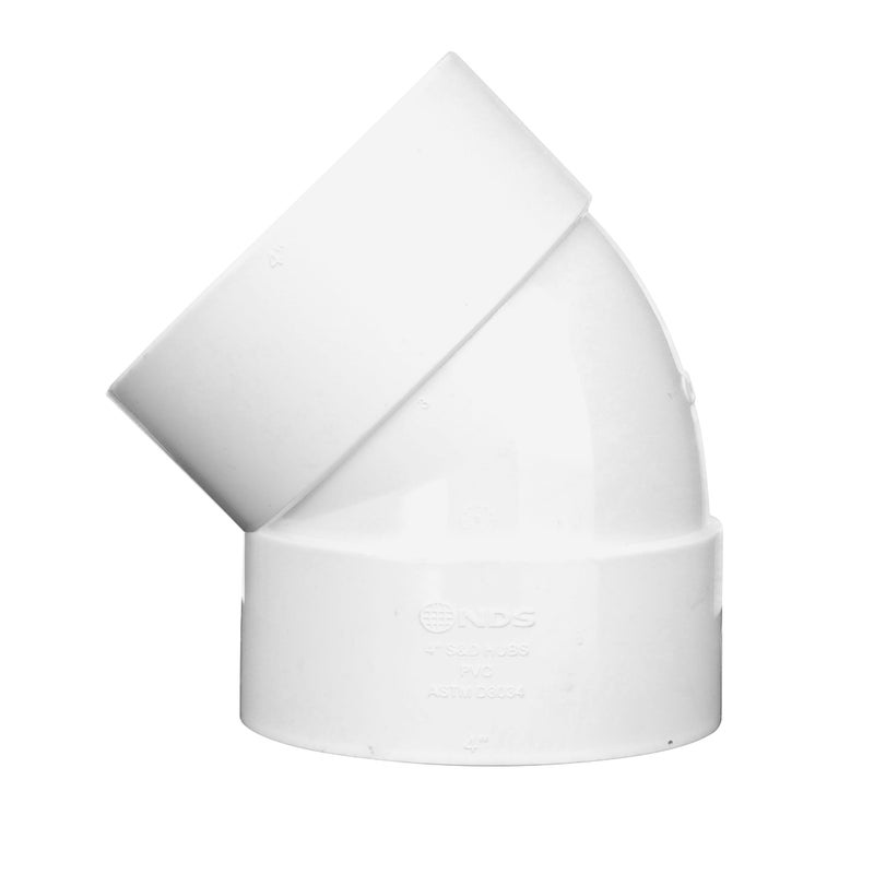 NDS 4P03 PVC 45-Degree Elbow, 4-Inch, for Hub X Hub Solvent-Weld Connections, for Use with 4-Inch Sewer and Drain Pipes, White - Image 2