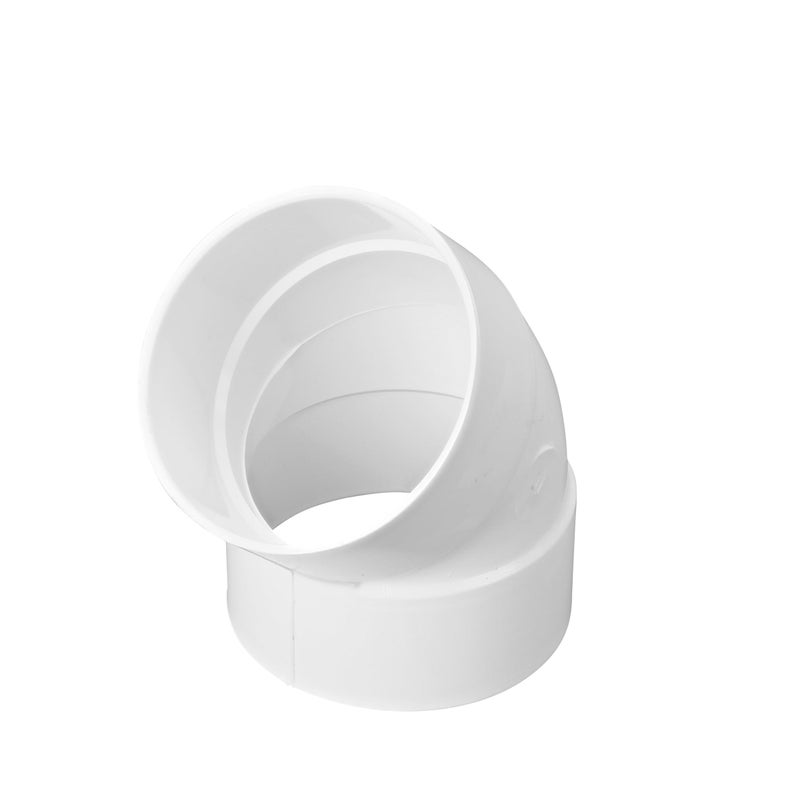 NDS 4P03 PVC 45-Degree Elbow, 4-Inch, for Hub X Hub Solvent-Weld Connections, for Use with 4-Inch Sewer and Drain Pipes, White - Image 1