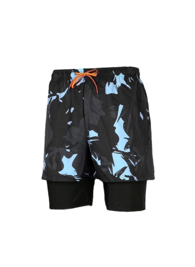 Loquat Men's Adult Anti-embarrassment Swimming Trunks Can Be Worn Loose-fit Large Size Leisure Sports Double-layer Beach Hot Spring Swimming Trunks-Color:012- - Image 1