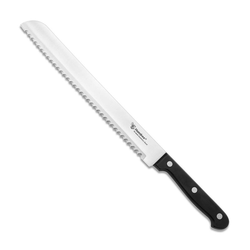 Humbee 10 Inch Serrated Bread Knife Premium Stainless Steel Blade with Wave Edge Full Tang Handle Razor Sharp Knife for Bread Durable Professional Kitchen Knife