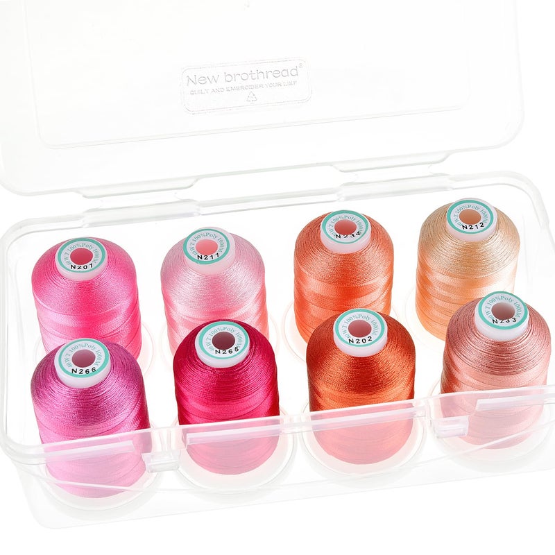 New brothread  20 Options  8 Snap Spools of 1000m Each Polyester Embroidery Machine Thread with Clear Plastic Storage Box for Embroidery  Quilting  PinkRoseFlesh
