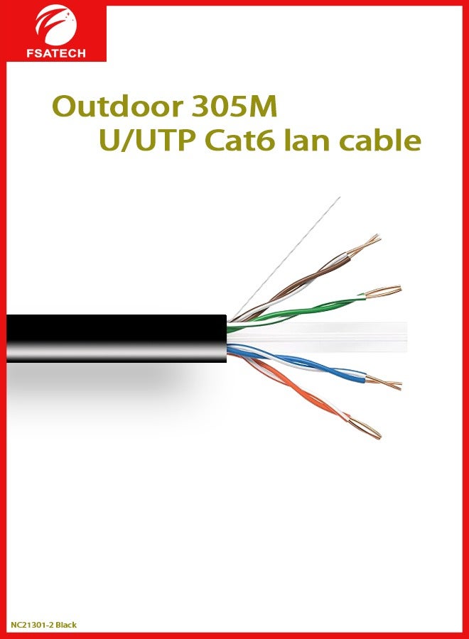 FSATECH كابل شبكة خارجي NC21301-2 فئة 6 305 متر/أسطوانة 23AWG نحاس كامل 305 متر مقاوم للماء ومقاوم للأشعة فوق البنفسجية عالي الجودة للاتصالات والكاميرات ومركز البيانات وما إلى ذلك - Image 3