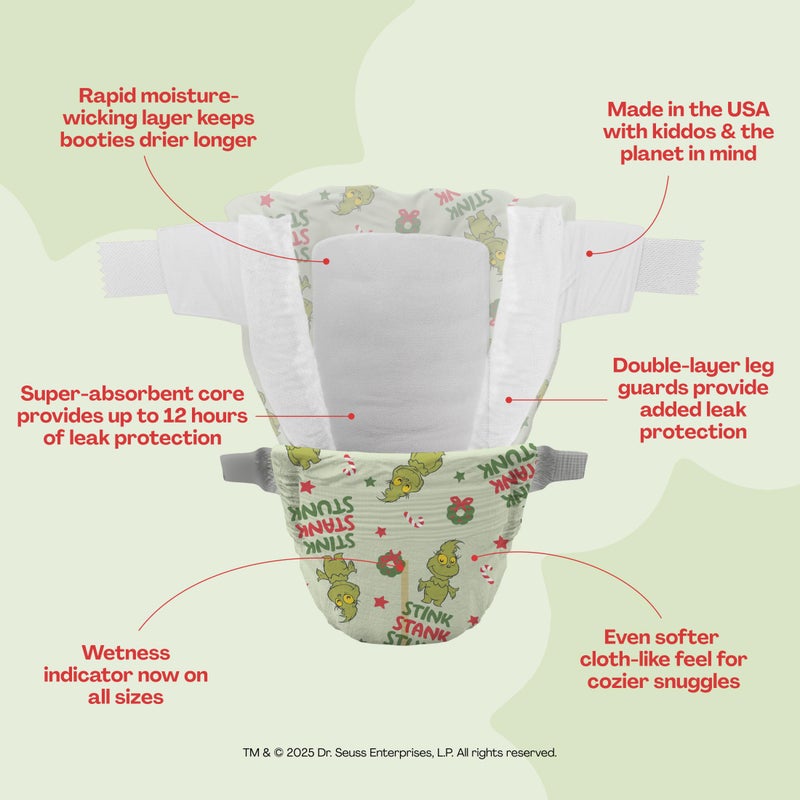 Hello Bello Diapers, Size 3 (14-24 lbs) Dr. Seuss Baby Grinch - 25 Count of Premium Disposable Baby Diapers, Hypoallergenic with Soft, Cloth-Like Feel - Image 5