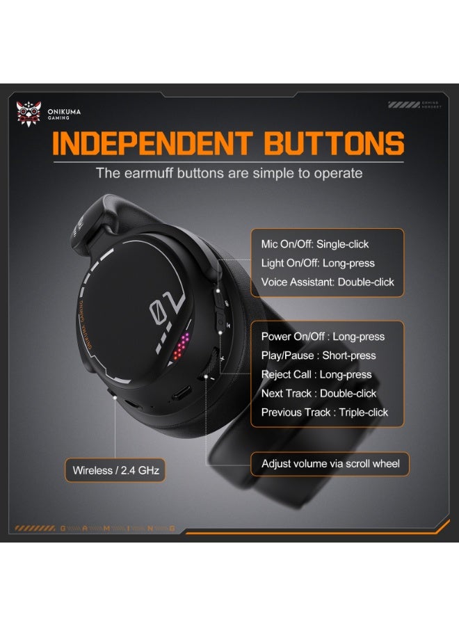 onikuma GT886 Triple Mode  2.4G/Wireless/Bluetooth 5.3Gaming Headset with Mic for PC Gamer - Image 5