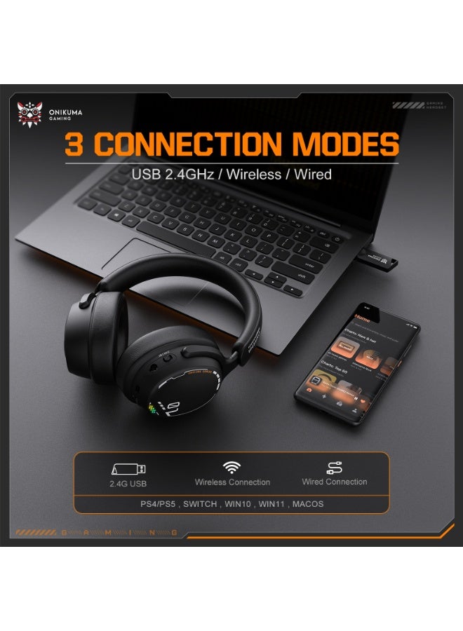 onikuma GT886 Triple Mode  2.4G/Wireless/Bluetooth 5.3Gaming Headset with Mic for PC Gamer - Image 3