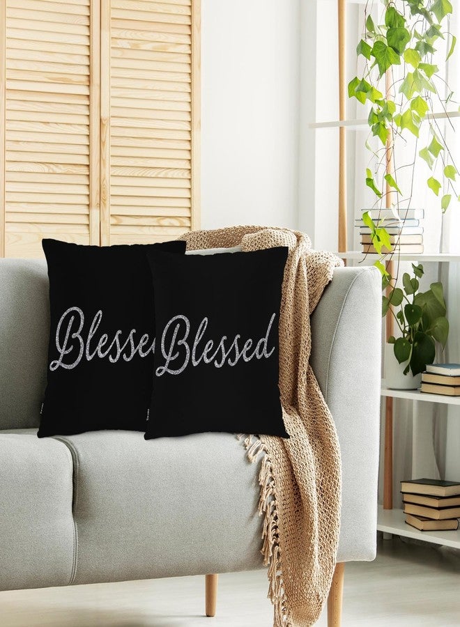 Swono Throw Pillow Covers Blessed, Bible Verse Blessed Accent Cushion Covers Decorative Pillowcase for Men Women, Christian Quote Sofa Bed Pillows Covers 18x18 Inch, Set of 2, Sparkling Black - Image 2