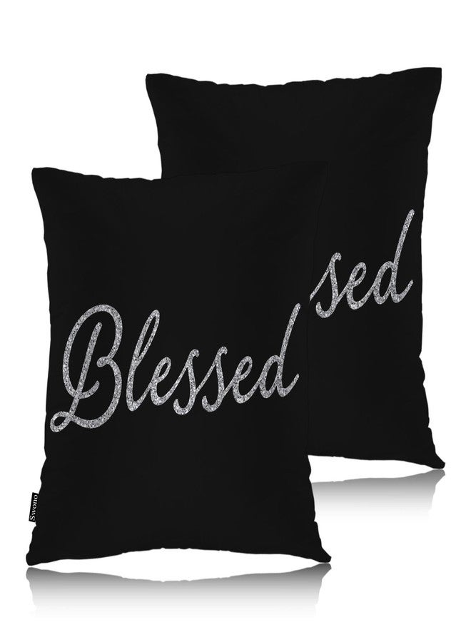 Swono Throw Pillow Covers Blessed, Bible Verse Blessed Accent Cushion Covers Decorative Pillowcase for Men Women, Christian Quote Sofa Bed Pillows Covers 18x18 Inch, Set of 2, Sparkling Black - Image 1