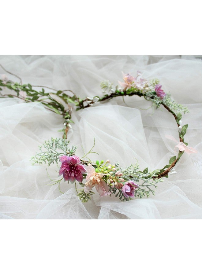 LLinfflr Vine Flower Crown Boho Flower Headband Hair Wreath Floral Halo Headpiece With Ribbon Wedding Party Photos Rosy - Image 4