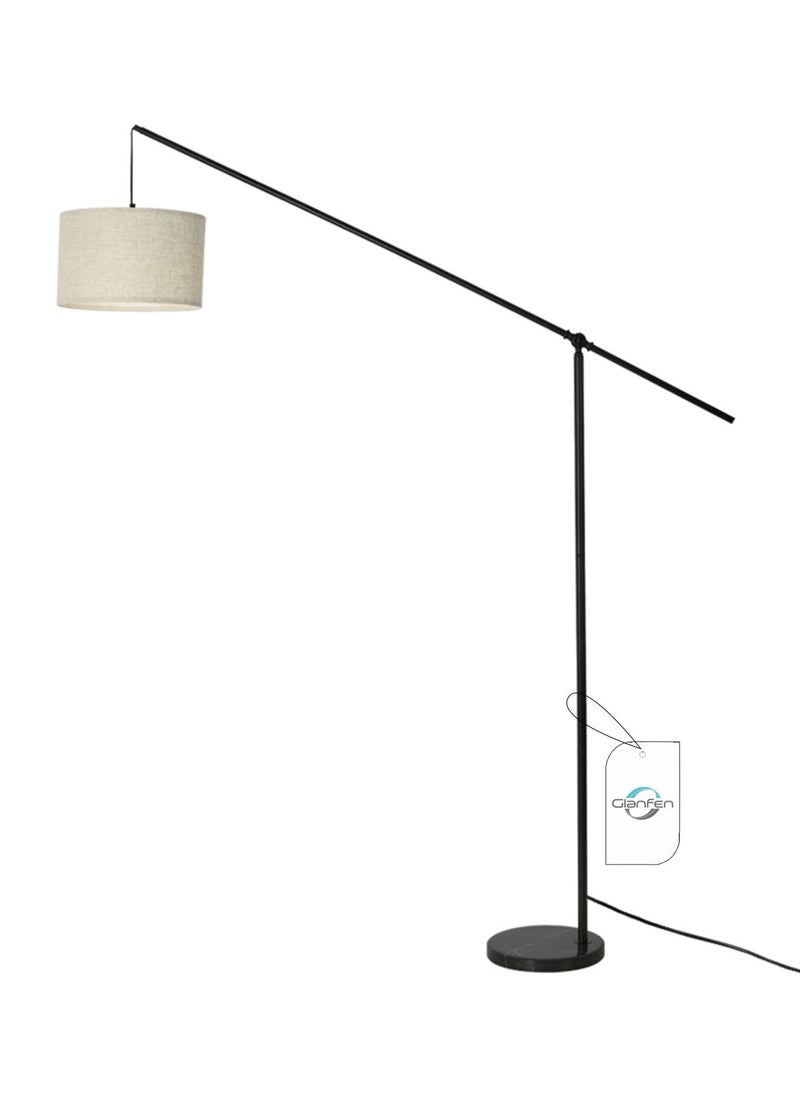 Glanfen - Arc Floor Lamp, Overhang Cantilever Standing Floor Lamp for Couch, Sofa, Reading, Living Room, Bedroom, Adjustable Balance Arm, Natural Linen Drum Shade, Matt Black Metal Pole, Foot Switch - Image 1