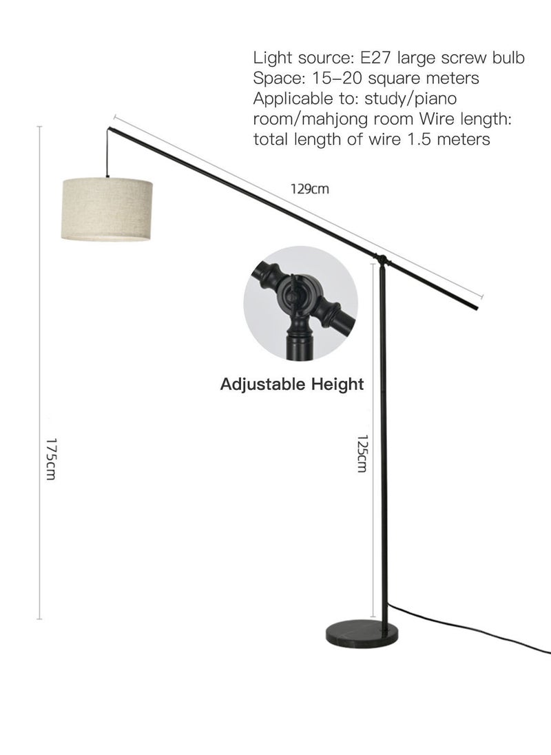 Glanfen - Arc Floor Lamp, Overhang Cantilever Standing Floor Lamp for Couch, Sofa, Reading, Living Room, Bedroom, Adjustable Balance Arm, Natural Linen Drum Shade, Matt Black Metal Pole, Foot Switch - Image 1