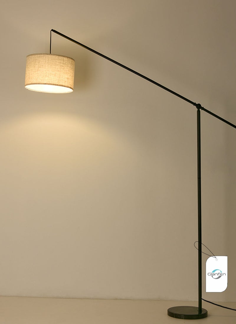 Glanfen - Arc Floor Lamp, Overhang Cantilever Standing Floor Lamp for Couch, Sofa, Reading, Living Room, Bedroom, Adjustable Balance Arm, Natural Linen Drum Shade, Matt Black Metal Pole, Foot Switch - Image 1