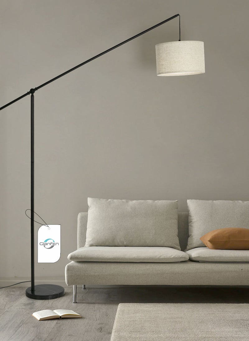Glanfen - Arc Floor Lamp, Overhang Cantilever Standing Floor Lamp for Couch, Sofa, Reading, Living Room, Bedroom, Adjustable Balance Arm, Natural Linen Drum Shade, Matt Black Metal Pole, Foot Switch - Image 1