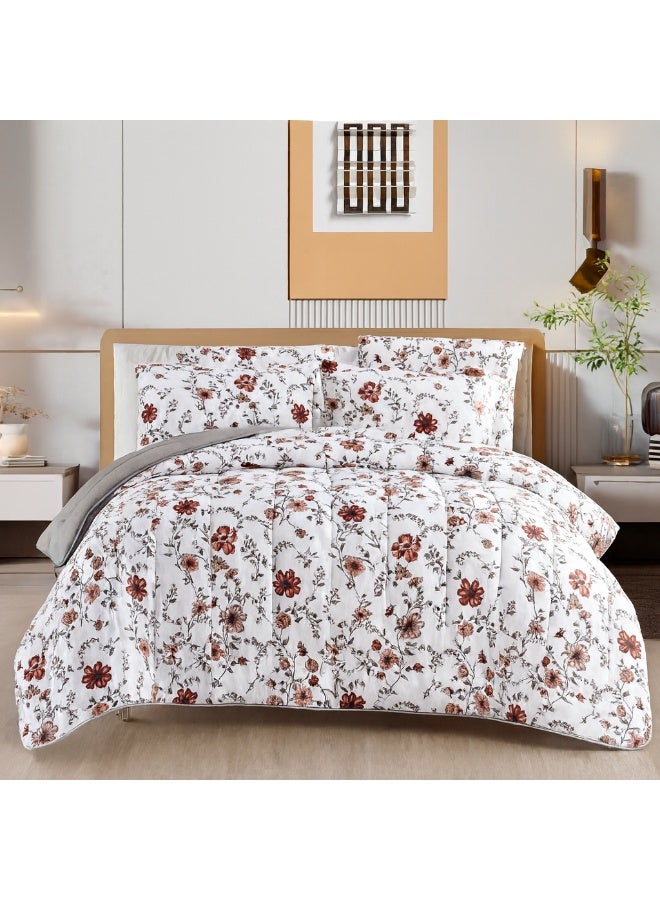 ماركه  مفرش سرير نفرين 6 قطع وجهين (مشجر/سادة) من المايكروفايبر الفاخر – تصميم أنيق يمنحك لمسة فخامة وراحة منعشة بمقاس 230×250 سم" - Image 1