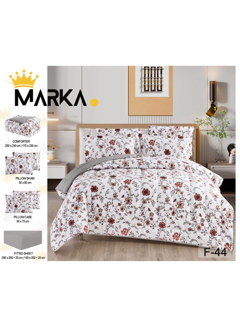 ماركه  مفرش سرير نفرين 6 قطع وجهين (مشجر/سادة) من المايكروفايبر الفاخر – تصميم أنيق يمنحك لمسة فخامة وراحة منعشة بمقاس 230×250 سم" - Image 3