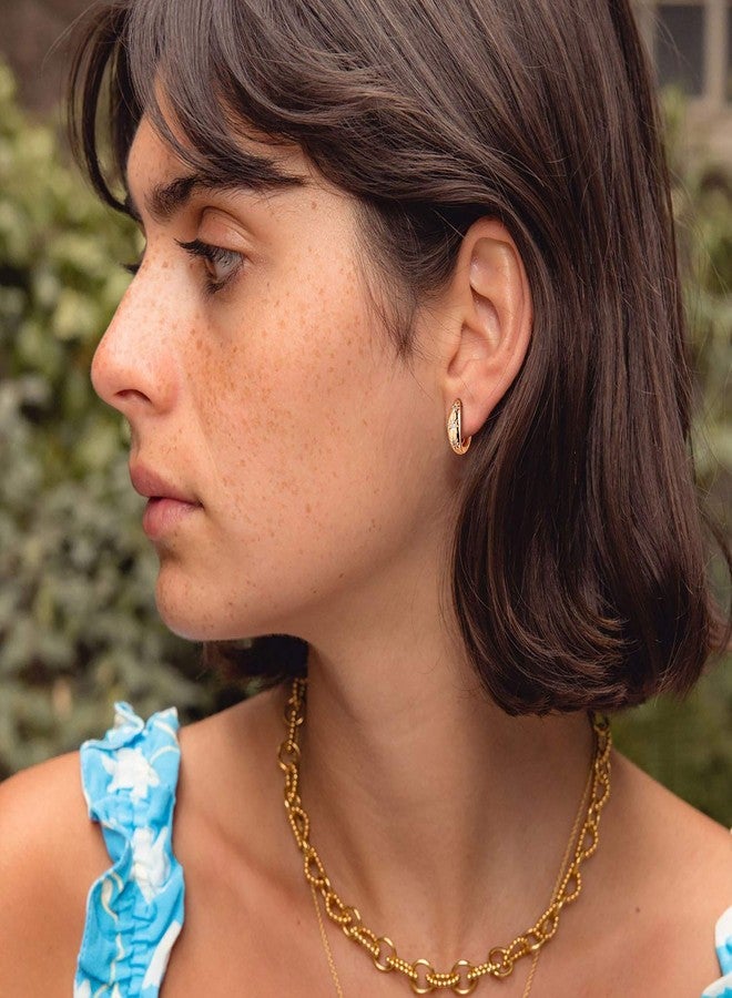 MEVECCO Gold Starburst Huggie Hoop Earrings 18K Gold Plated Chunky Dainty Ear Cute Small Sleeper Celestial CZ Mini Starburst Huggie Earring Tiny Minimalist Star Thick Round Hoop Earrings for Women - Image 3