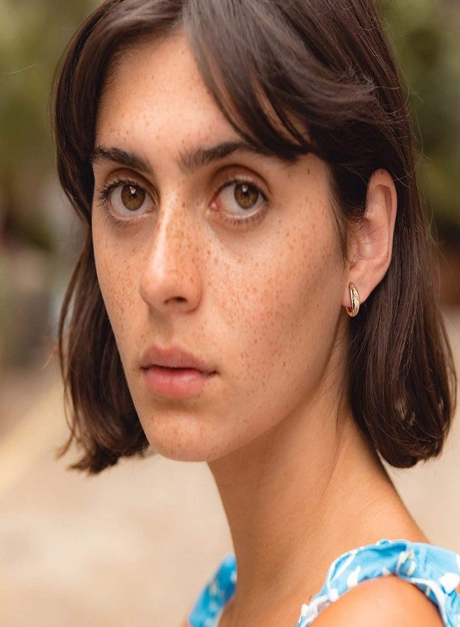 MEVECCO Gold Starburst Huggie Hoop Earrings 18K Gold Plated Chunky Dainty Ear Cute Small Sleeper Celestial CZ Mini Starburst Huggie Earring Tiny Minimalist Star Thick Round Hoop Earrings for Women - Image 2