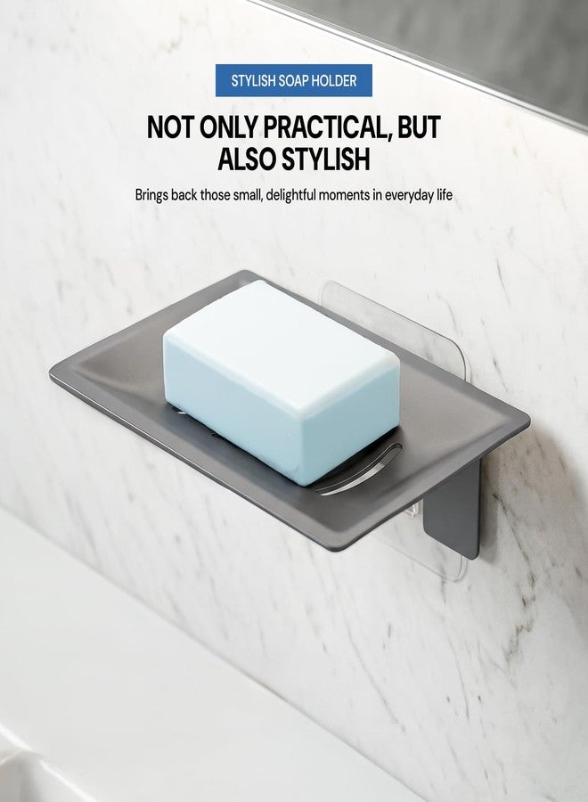 MIORAH Self Adhesive Soap Holder for Bathroom Wall - Strong Grip Soap Stand for Bathroom, No Drill Wall Mounted Soap Dish with Drain Tray, Bathroom Soap Holder & Soap Case Aluminum - Image 3
