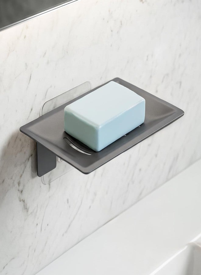 MIORAH Self Adhesive Soap Holder for Bathroom Wall - Strong Grip Soap Stand for Bathroom, No Drill Wall Mounted Soap Dish with Drain Tray, Bathroom Soap Holder & Soap Case Aluminum - Image 1