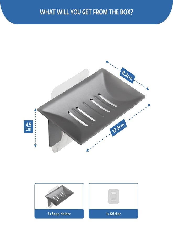 MIORAH Self Adhesive Soap Holder for Bathroom Wall - Strong Grip Soap Stand for Bathroom, No Drill Wall Mounted Soap Dish with Drain Tray, Bathroom Soap Holder & Soap Case Aluminum - Image 2