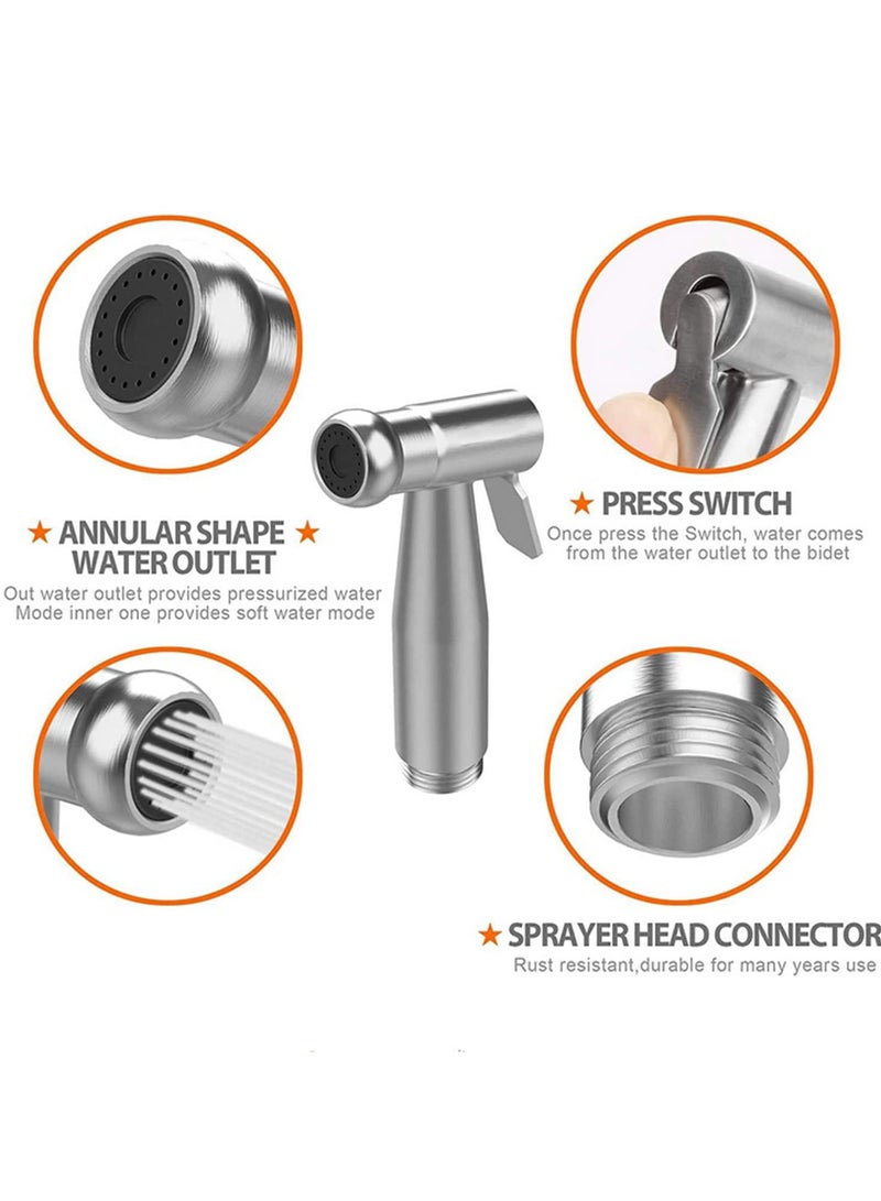 Handheld Toilet Bidet Sprayer Set Kit Stainless Steel Hand Bidet Faucet Head Self Cleaning Bidet Sprayer with Hose for Toilet Wash Closet Fresh Water Spray Attachment - Image 2