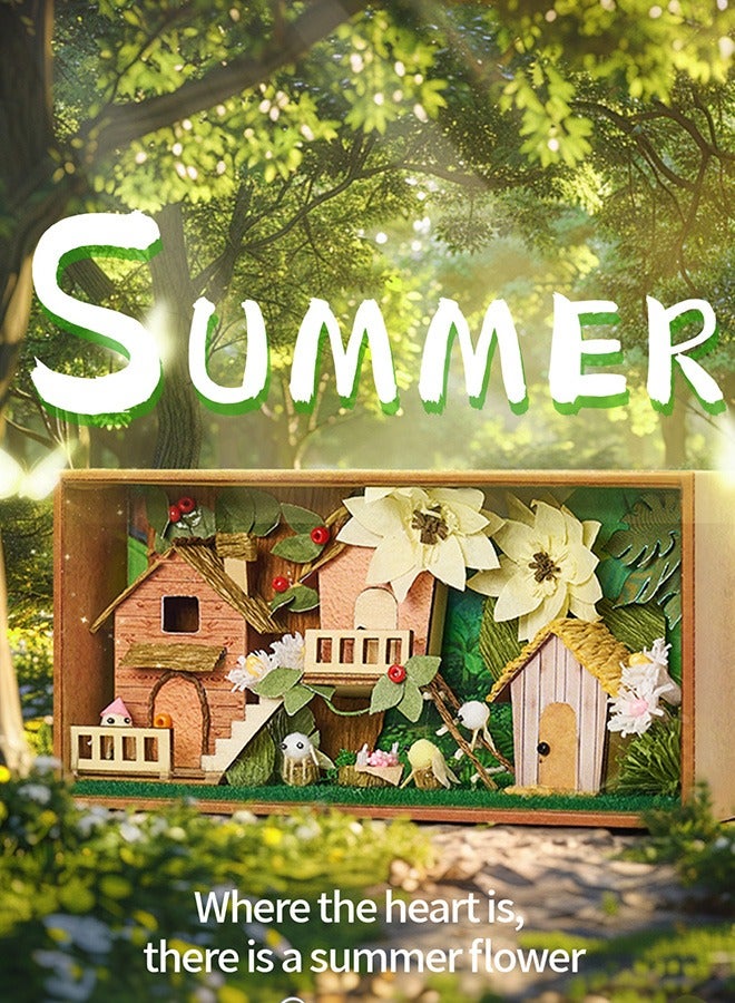 tangs DIY Miniature House Kit, Season theme(Summer) Box Secert Dollhouse with Furniture,Adults Teens Mini House Building Kit,3D Wooden Crafts Tiny House Model,EID Birthday Gifts,Friends Present,Home Table Decor, Stress Relief Fidget Toy - Image 1