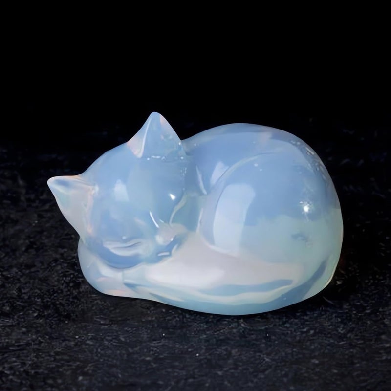 OwMell Tiny Sleeping Cat Statue HandCarved Healing Stone Gemstone Little Kitten Statue Figurine 2  Opal
