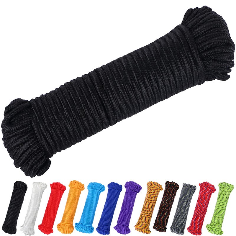 PerkHomy 90 ft 1/4 inch (7mm) Polyester Rope (Nylon - Like Durability) Poly Flag Pole Clothes Line Camping Utility Good for Tie Pull Swing Climb Knot (Black) - Image 1