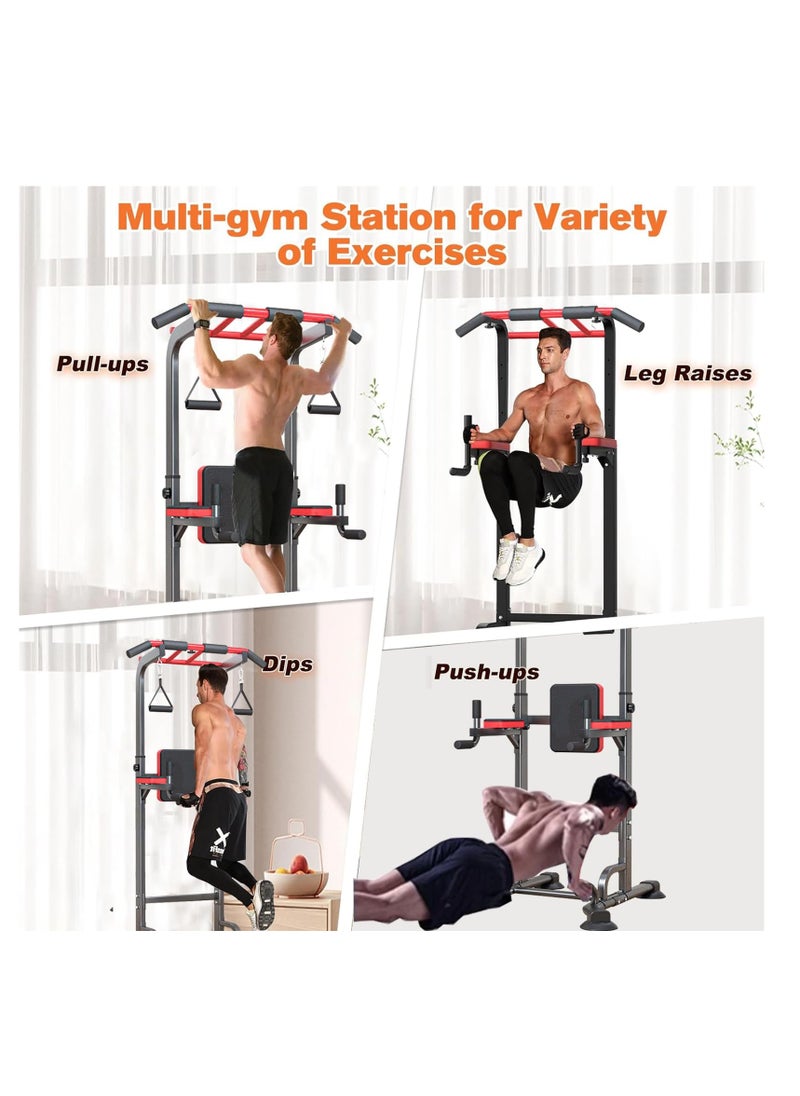Rightsure - Power Tower, Upgrade Adjustable Multi-Function Pull Up Bar, Power Tower Dip Station with Backrest & Rings, Home Gym Strength Training Fitness Equipment - Image 1