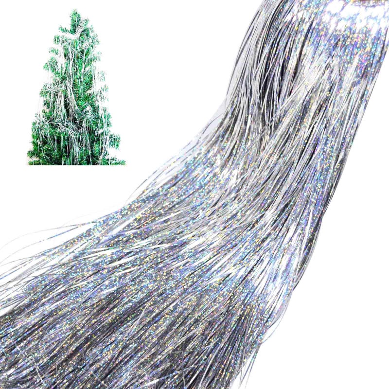 humyeam 2000 Strands Iridescent Tinsel Icicles for Christmas Tree Xmas Birthday Party Wedding Decorations 198 Inch Silver