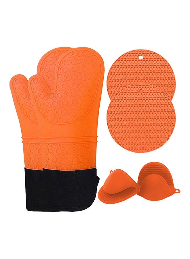 NIBEMINENT 5-Piece Oven Mitts Flexible Heat Insulation Gloves Orange